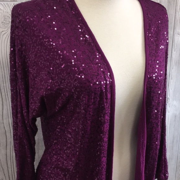 Jones New York Purple Sequined Open Front Cardigan Blouse Small - Picture 2 of 8